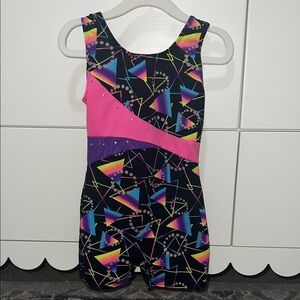 Colorful Geometric Gymnastics Leotard with Studs